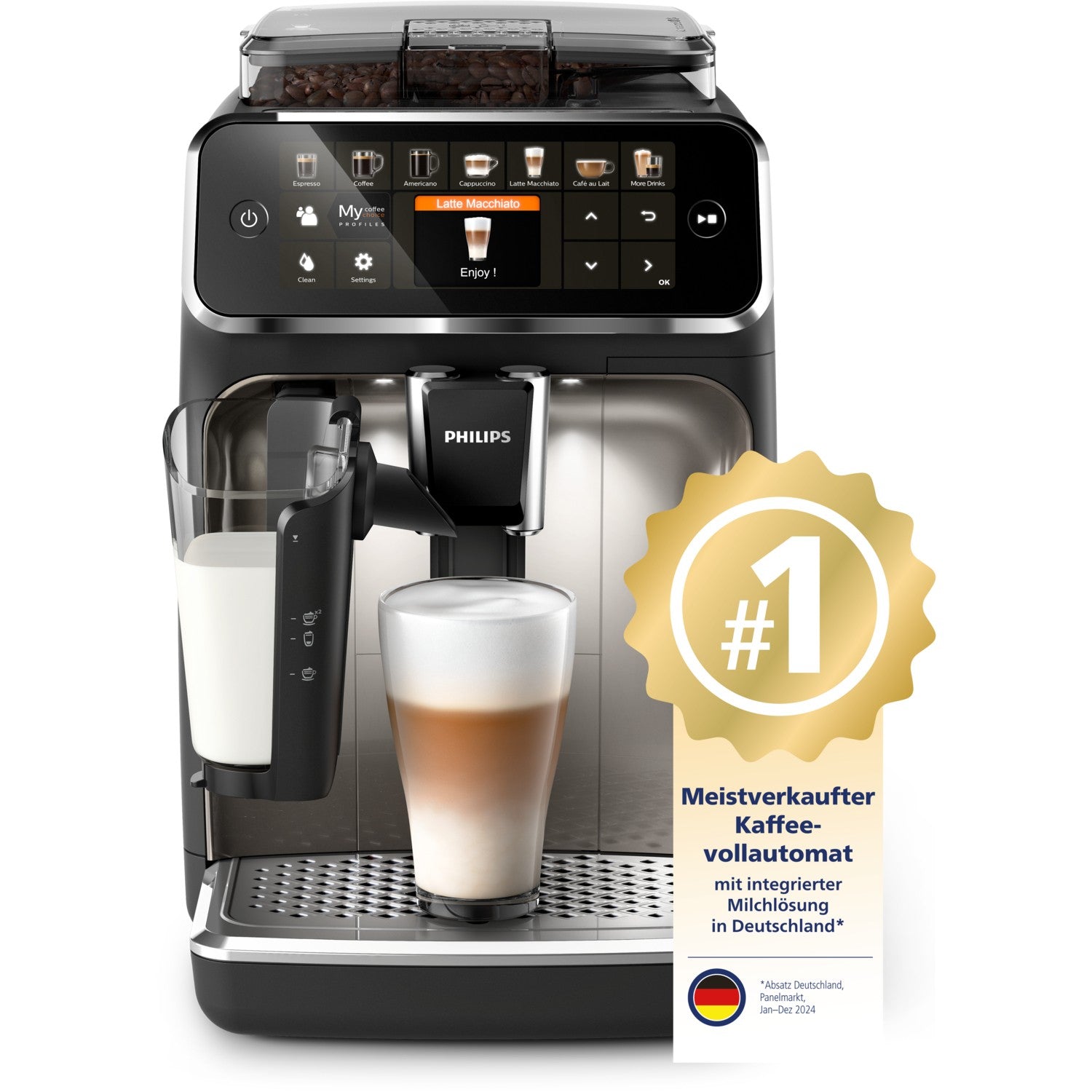 Philips 5400 Series EP5447/90 Kaffeevollautomaten, Espressomaschine, 1,8 l, Kaffeebohnen, Eingebautes Mahlwerk, 1500 W, Schwarz, Chrom