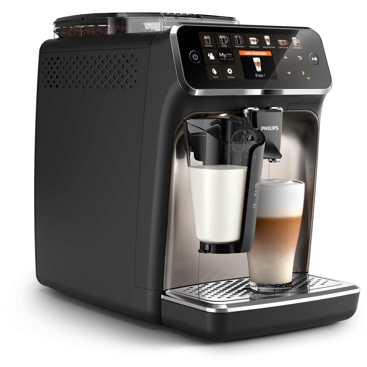 Philips 5400 Series EP5447/90 Kaffeevollautomaten, Espressomaschine, 1,8 l, Kaffeebohnen, Eingebautes Mahlwerk, 1500 W, Schwarz, Chrom